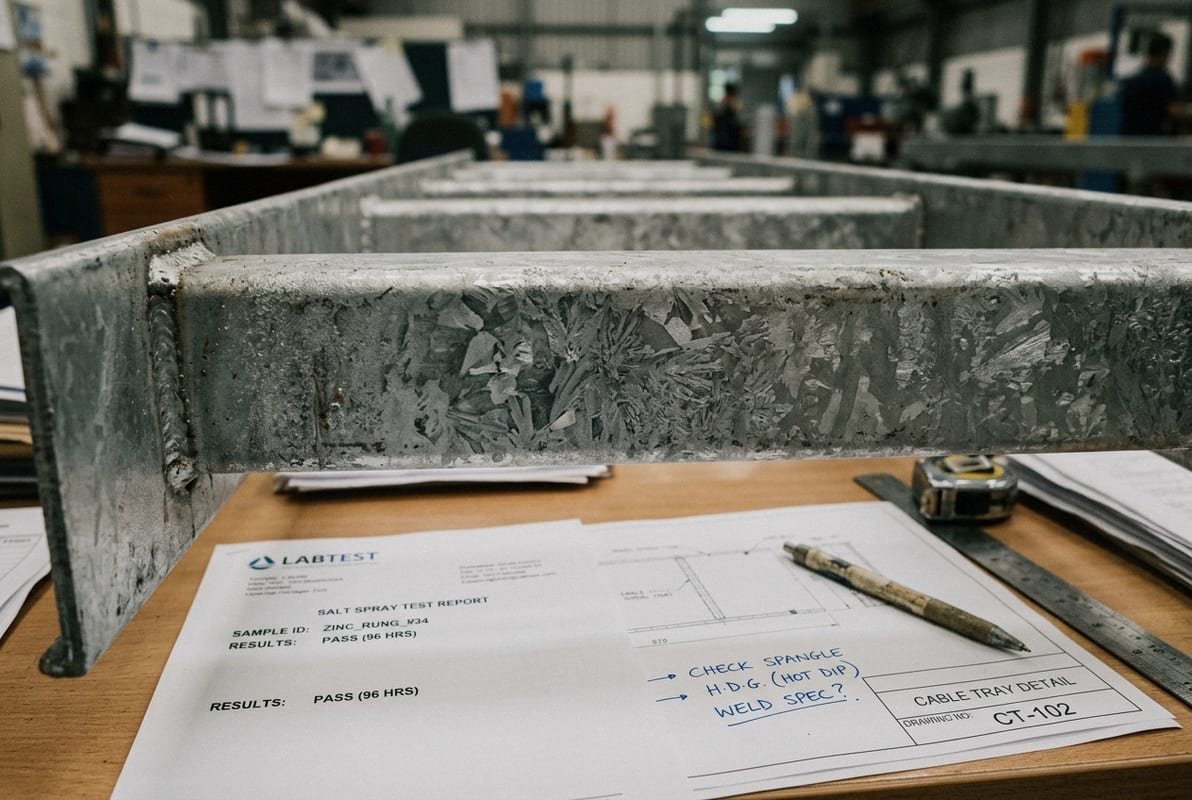 Verifying Galvanizing Quality Standards Verifying hot-dip galvanizing quality by checking zinc coating thickness and salt spray test reports (ID#2)