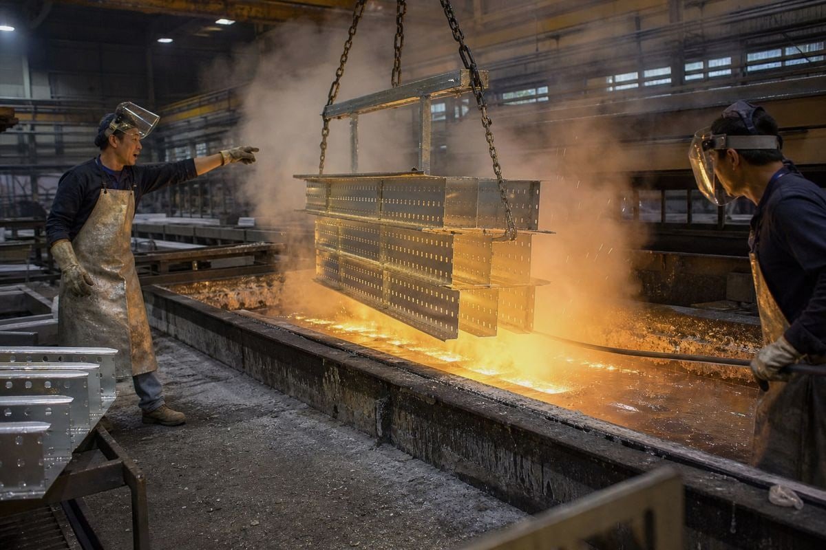 Hot dip galvanizing process coating cable tray with sacrificial zinc-iron alloy layer (ID#2)