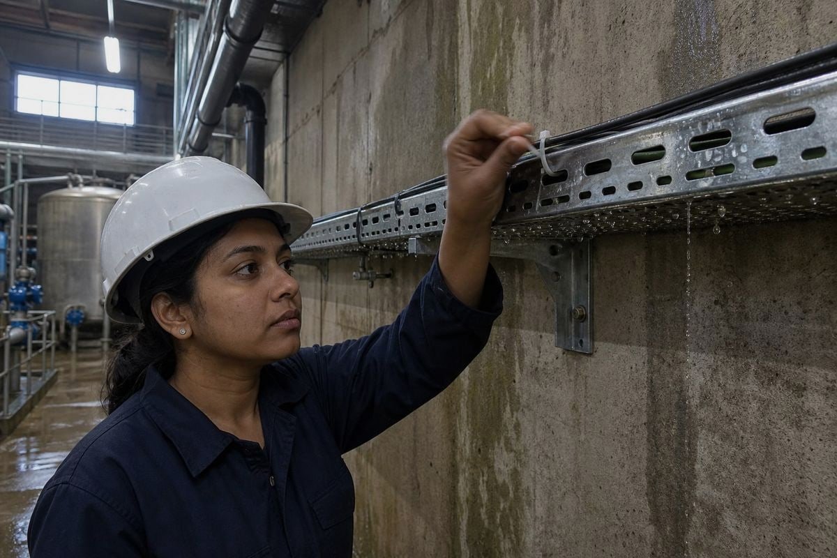 Quality inspection checking zinc coating thickness and load capacity per ASTM and IEC standards (ID#5)