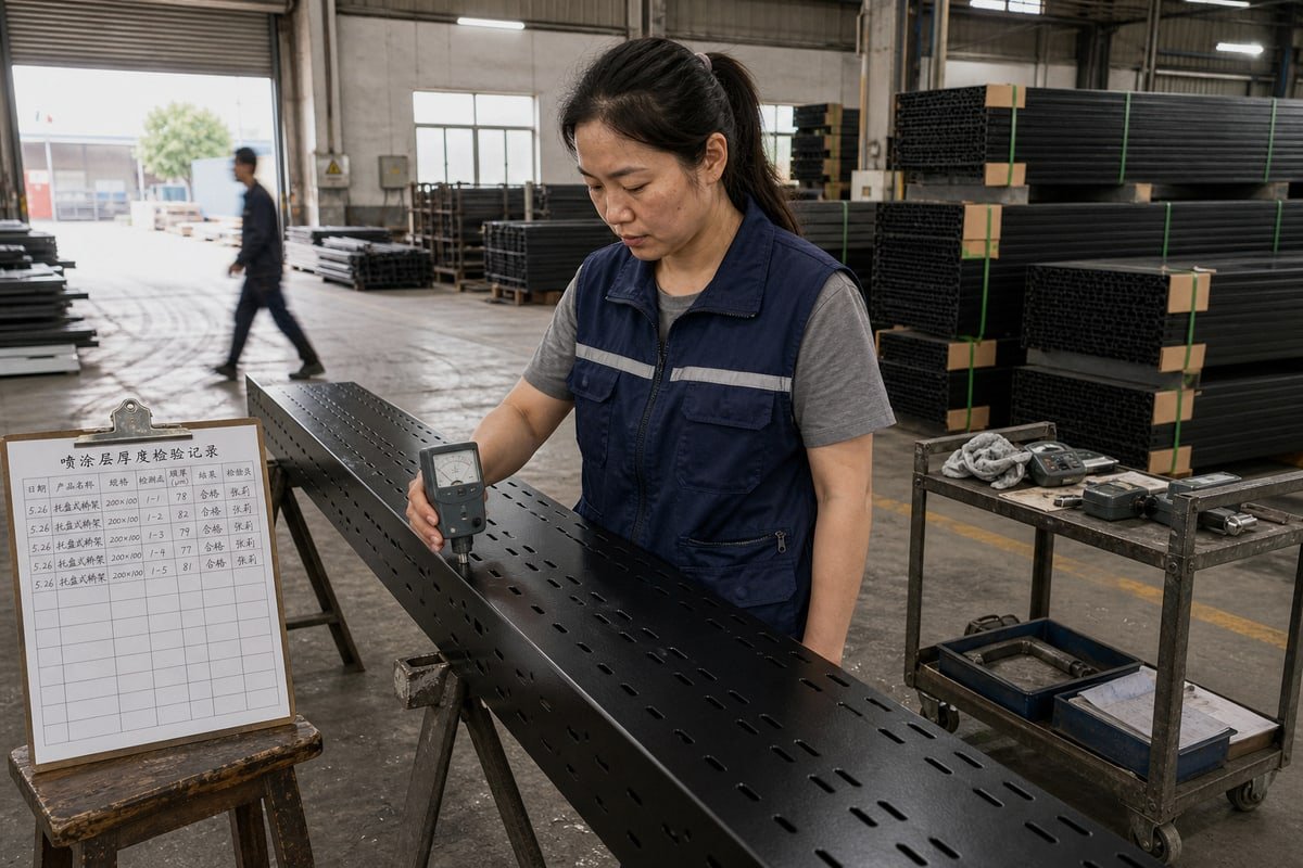 Quality standards checklist for fire-retardant cable tray coating thickness and certifications (ID#4)