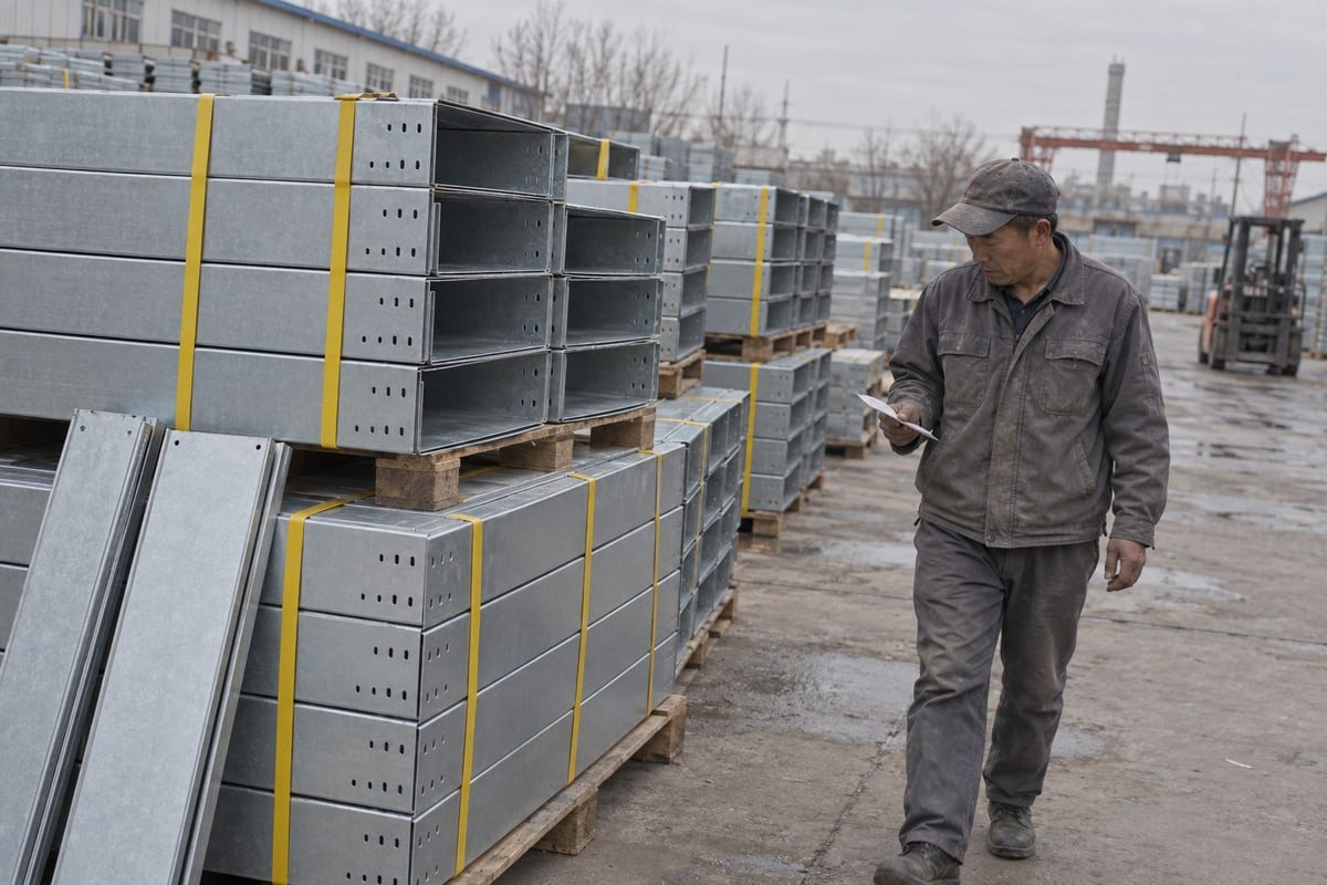 Zinc-magnesium-aluminum trough-type cable tray overview showing structure and material composition (ID#1)